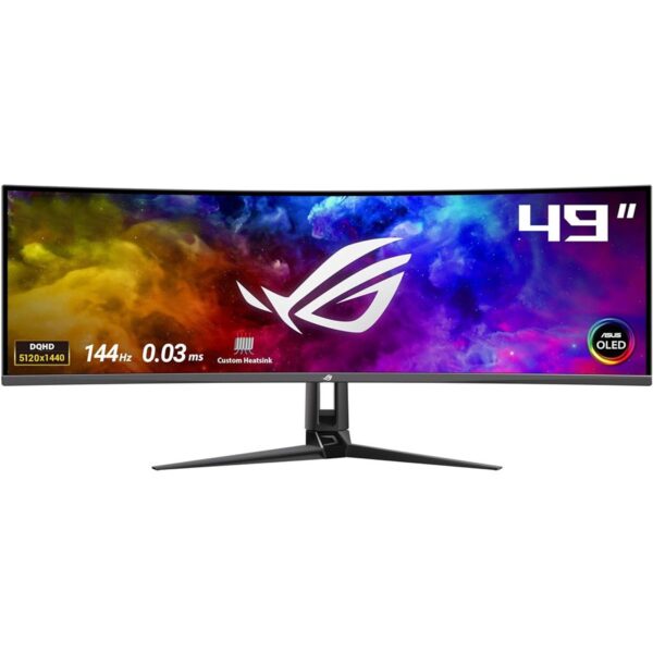 Asus ROG Swift OLED PG49WCD Curved Gaming Monitor | 49" (5120x1440) Curved QD-OLED Panel, 144 Hz, 0.03 ms, G-SYNC® Compatible, ROG Smart KVM, 90 W Type-C, VESA DisplayHDR 400...