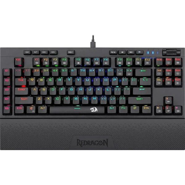 REDRAGON Broadsword K588 RGB Wired Mechanical Red Switch Keyboard with RGB Back Lighting - Black - 87 Keys - Palm Rest - USB